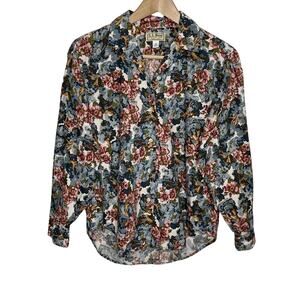 L.L. Bean Floral Button Down Shirt - Blue, Pink, Green